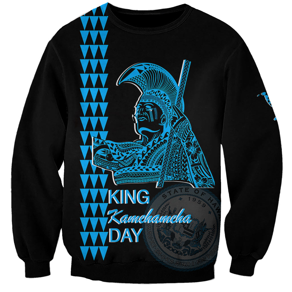 Custom Hawaii Sweatshirt King Kamehameha Day - Blue LT6 Unisex Blue - Polynesian Pride