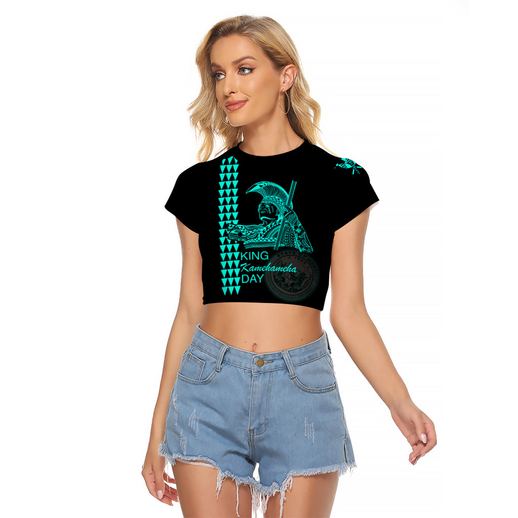 Custom Hawaii Raglan Cropped T Shirt King Kamehameha Day - Green LT6 Female Green - Polynesian Pride