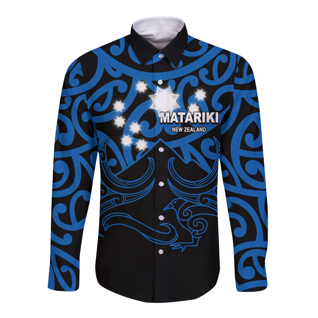 Matariki New Zealand Long Sleeve Button Shirt Maori New Year Blue LT6 Unisex Blue - Polynesian Pride