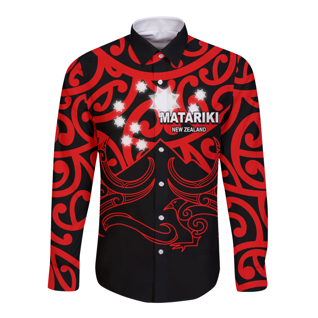 Matariki New Zealand Long Sleeve Button Shirt Maori New Year Red LT6 Unisex Red - Polynesian Pride