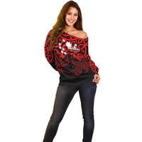 Matariki New Zealand Off Shoulder Sweater Maori New Year Red LT6 - Polynesian Pride