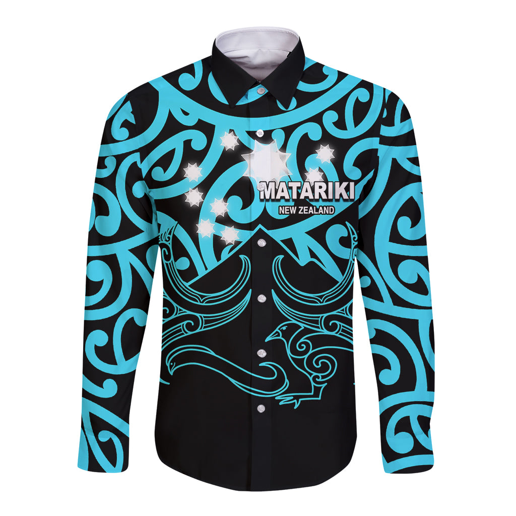 Matariki New Zealand Long Sleeve Button Shirt Maori New Year Light Blue LT6 Unisex Blue - Polynesian Pride