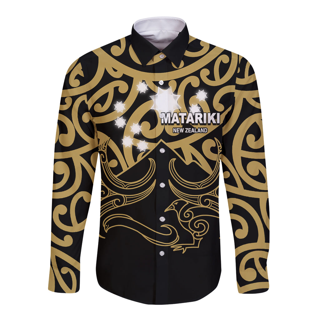 Matariki New Zealand Long Sleeve Button Shirt Maori New Year Gold LT6 Unisex Gold - Polynesian Pride