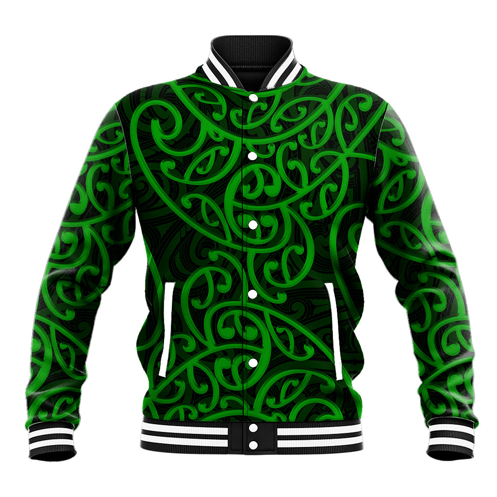 New Zealand Baseball Jacket Maori Pattern Green LT6 Unisex Green - Polynesian Pride