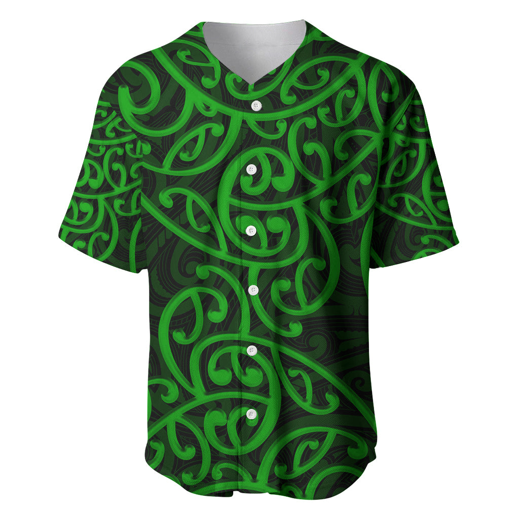 New Zealand Baseball Jersey Maori Pattern Green LT6 Green - Polynesian Pride