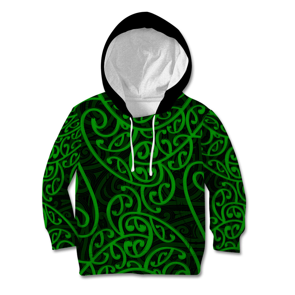 New Zealand Kid Hoodie Maori Pattern Green LT6 Hoodie Green - Polynesian Pride