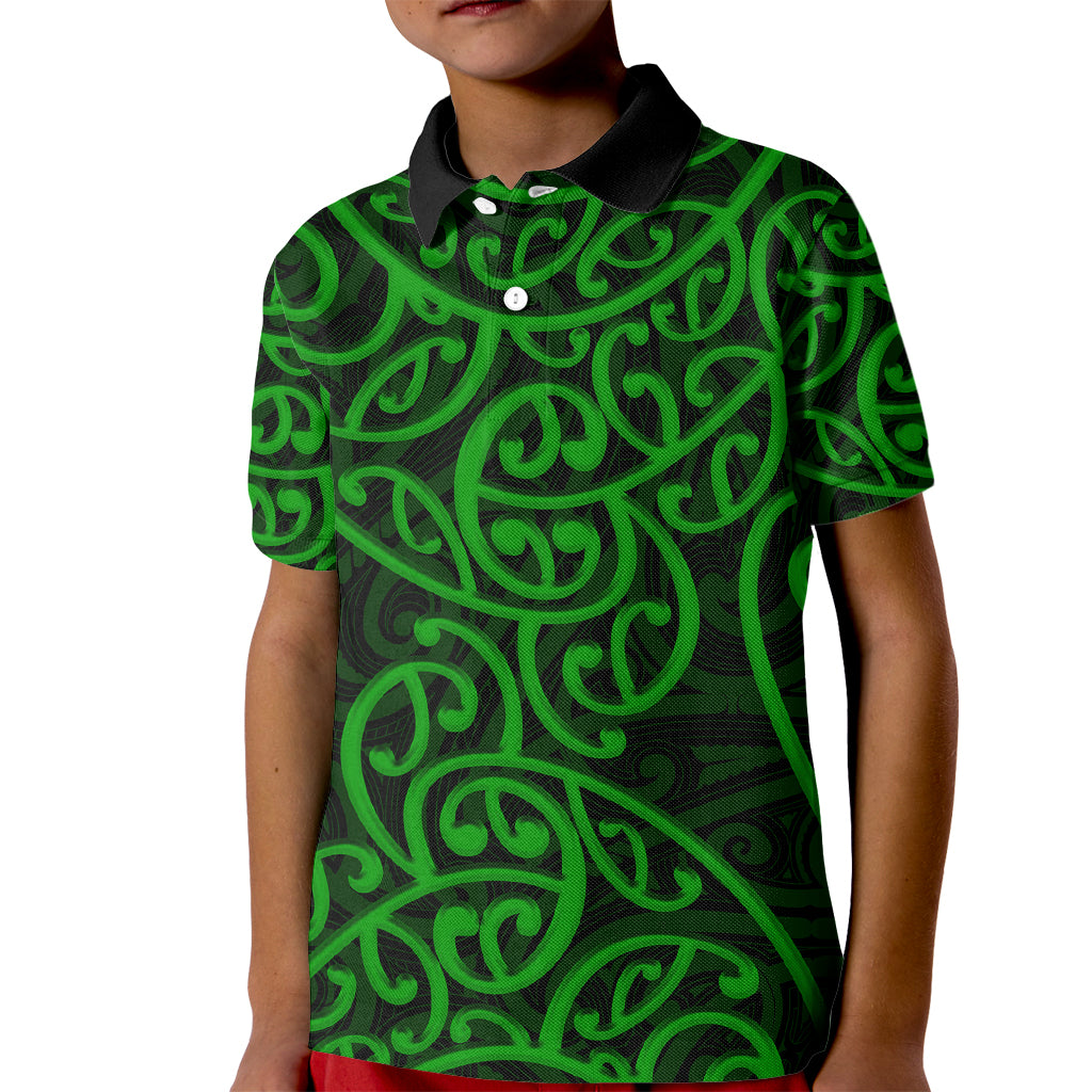 New Zealand Kid Polo Shirt Maori Pattern Green LT6 Kid Green - Polynesian Pride