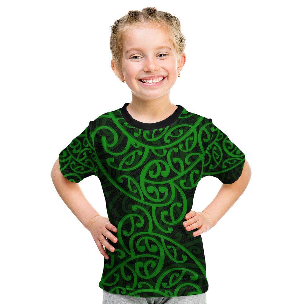 New Zealand Kid T Shirt Maori Pattern Green LT6 Green - Polynesian Pride