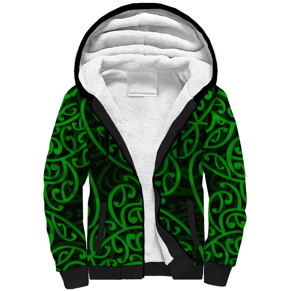 New Zealand Sherpa Hoodie Maori Pattern Green LT6 Unisex Green - Polynesian Pride