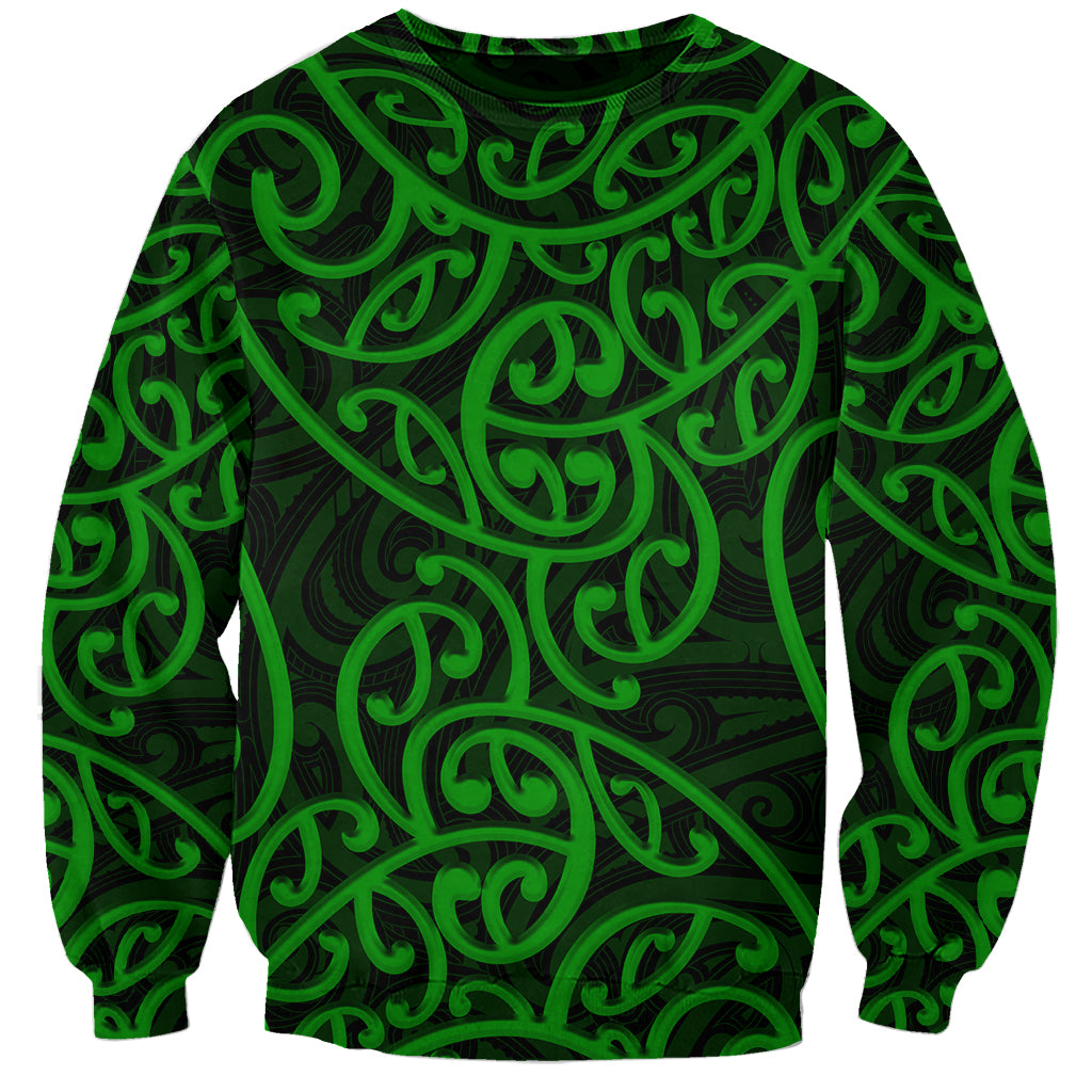 New Zealand Sweatshirt Maori Pattern Green LT6 Unisex Green - Polynesian Pride