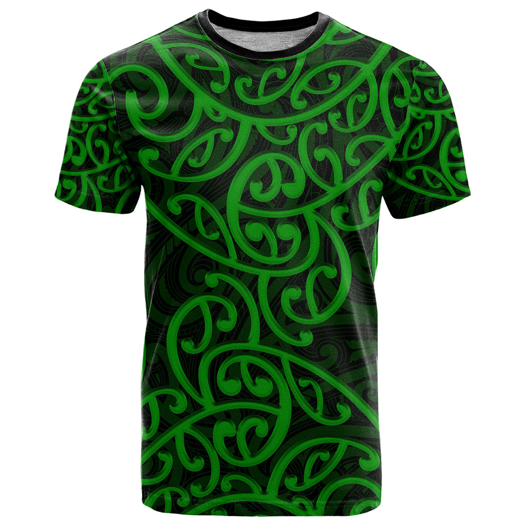 New Zealand T Shirt Maori Pattern Green LT6 Green - Polynesian Pride