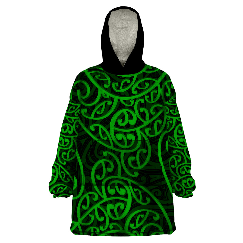 New Zealand Wearable Blanket Hoodie Maori Pattern Green LT6 One Size Green - Polynesian Pride