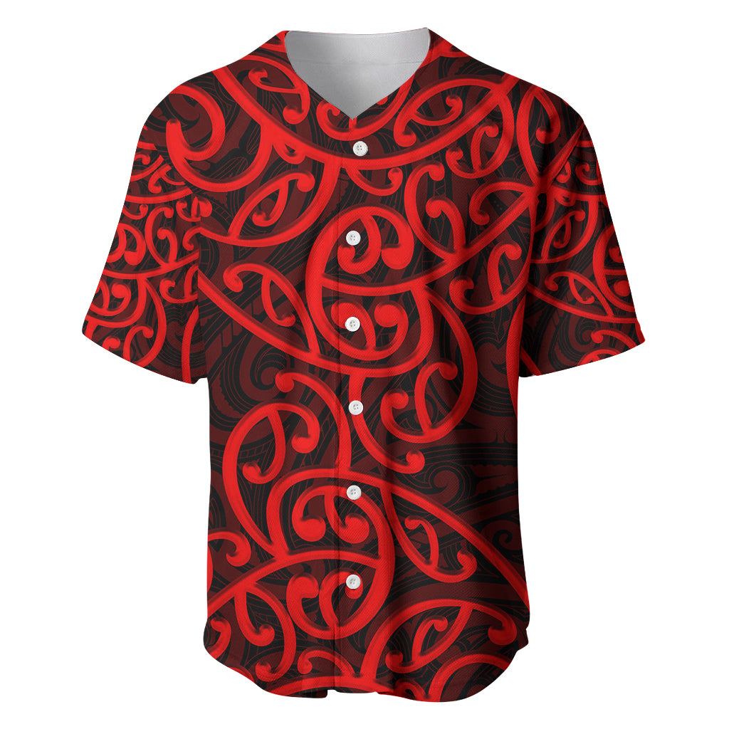 New Zealand Baseball Jersey Maori Pattern Red LT6 Red - Polynesian Pride