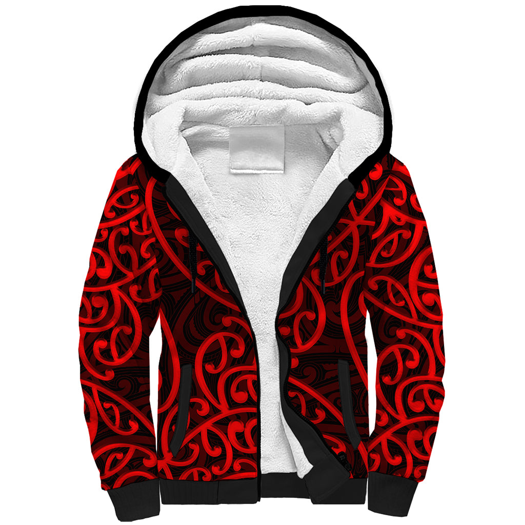 New Zealand Sherpa Hoodie Maori Pattern Red LT6 Unisex Red - Polynesian Pride