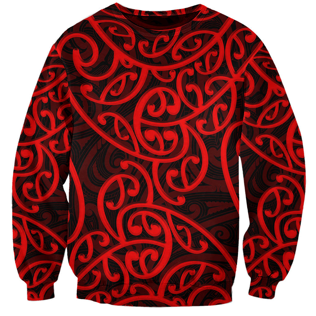 New Zealand Sweatshirt Maori Pattern Red LT6 Unisex Red - Polynesian Pride