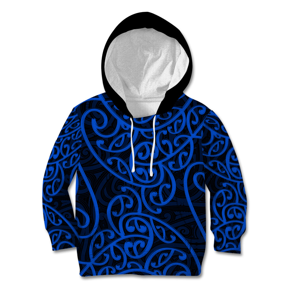 New Zealand Kid Hoodie Maori Pattern Blue LT6 Hoodie Blue - Polynesian Pride