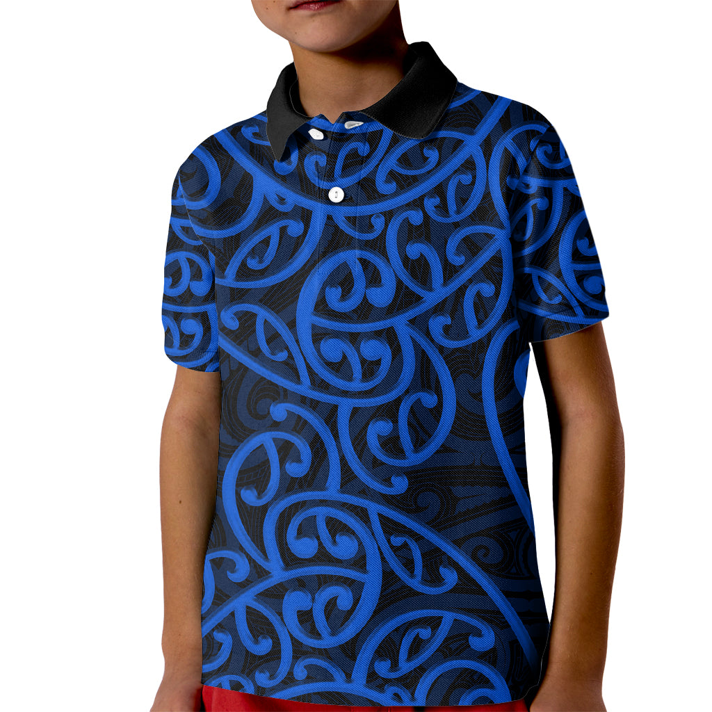 New Zealand Kid Polo Shirt Maori Pattern Blue LT6 Kid Blue - Polynesian Pride