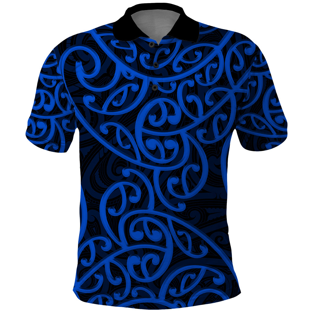 New Zealand Polo Shirt Maori Pattern Blue LT6 Blue - Polynesian Pride