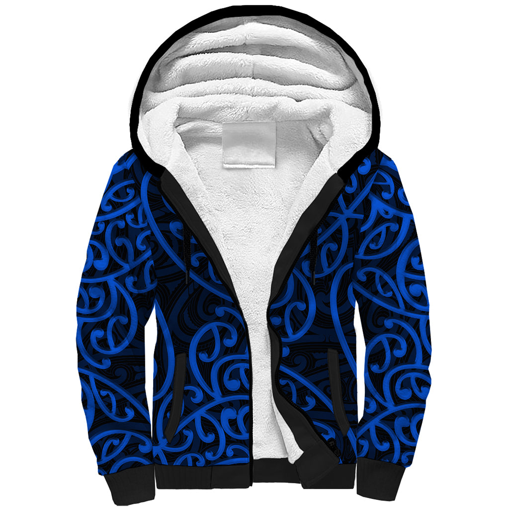 New Zealand Sherpa Hoodie Maori Pattern Blue LT6 Unisex Blue - Polynesian Pride