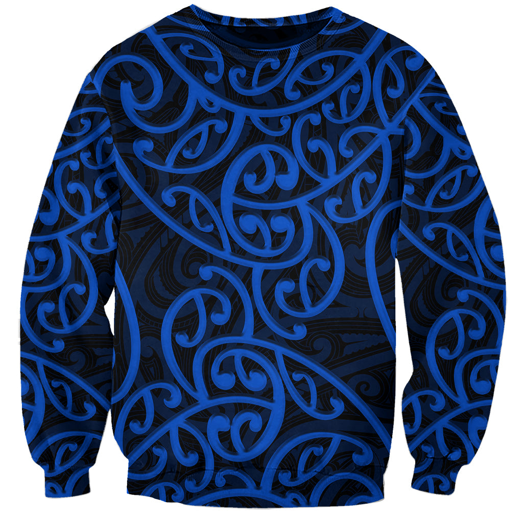 New Zealand Sweatshirt Maori Pattern Blue LT6 Unisex Blue - Polynesian Pride