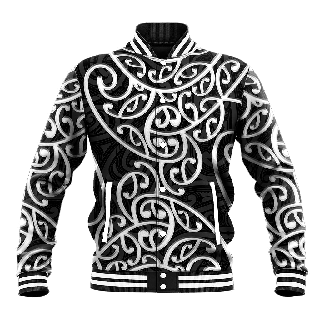 New Zealand Baseball Jacket Maori Pattern White LT6 Unisex White - Polynesian Pride