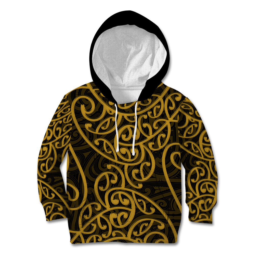 New Zealand Kid Hoodie Maori Pattern Gold LT6 Hoodie Gold - Polynesian Pride