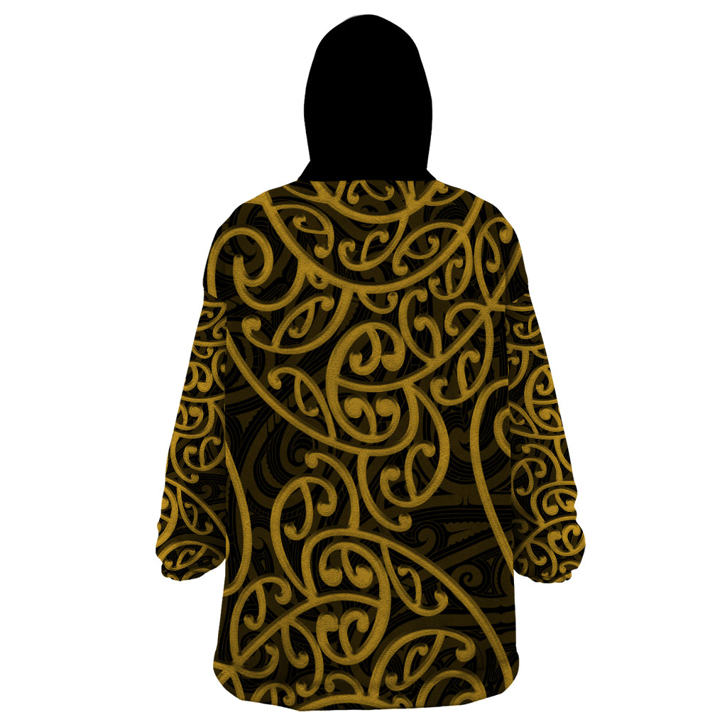 New Zealand Wearable Blanket Hoodie Maori Pattern Gold LT6 - Polynesian Pride