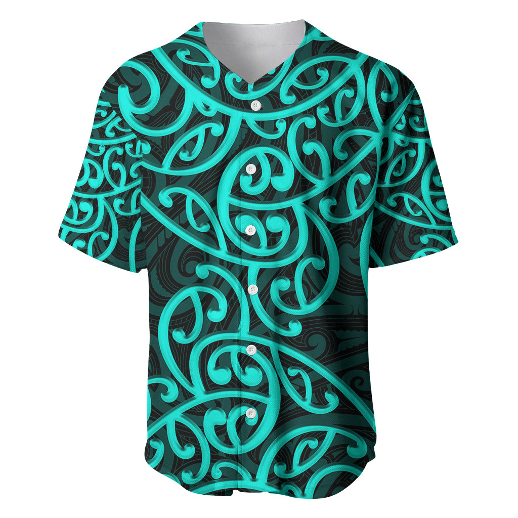 New Zealand Baseball Jersey Maori Pattern Turquoise LT6 Green - Polynesian Pride