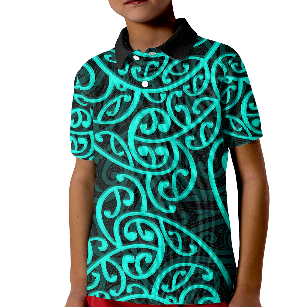 New Zealand Kid Polo Shirt Maori Pattern Turquoise LT6 Kid Green - Polynesian Pride