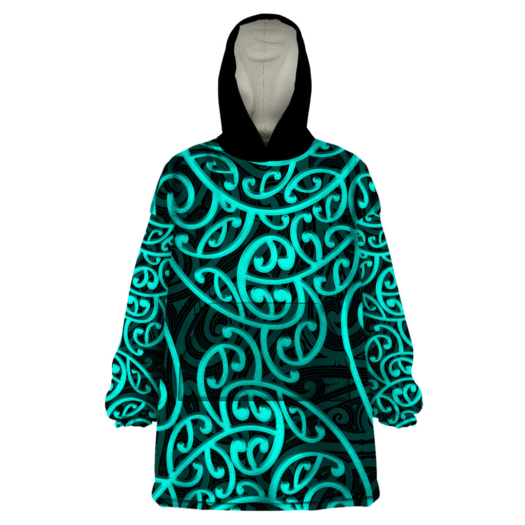 New Zealand Wearable Blanket Hoodie Maori Pattern Turquoise LT6 One Size Green - Polynesian Pride