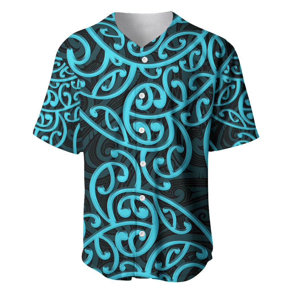 New Zealand Baseball Jersey Maori Pattern Light Blue LT6 Blue - Polynesian Pride