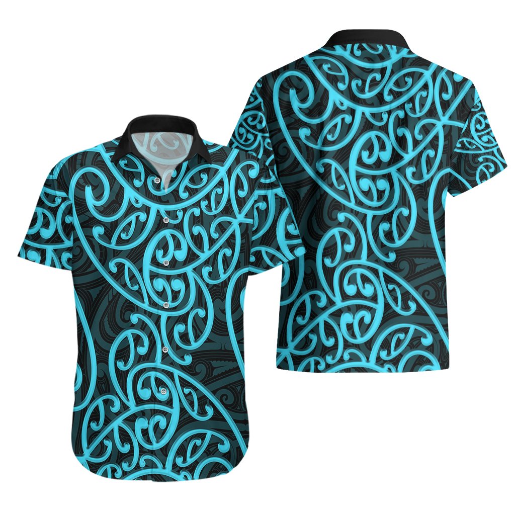 New Zealand Hawaiian Shirt Maori Pattern Light Blue LT6 - Polynesian Pride
