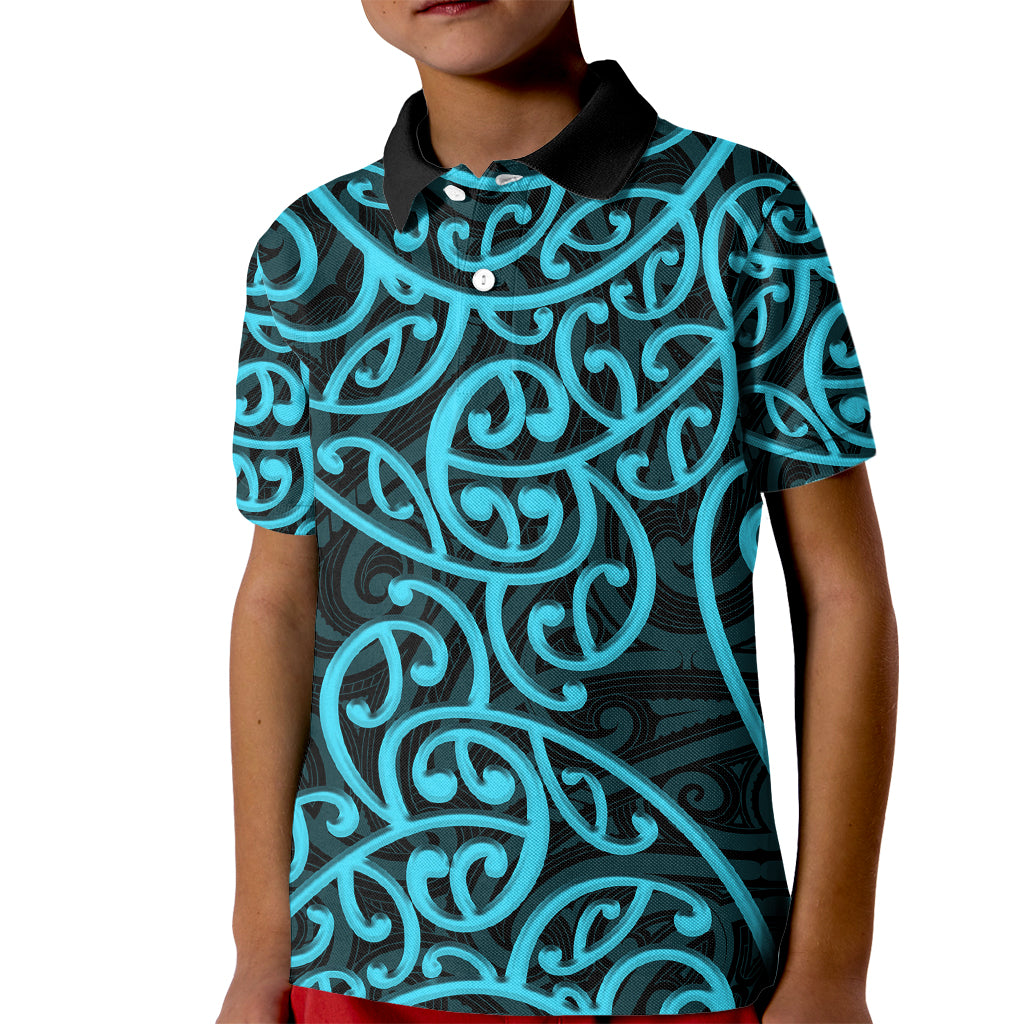 New Zealand Kid Polo Shirt Maori Pattern Light Blue LT6 Kid Blue - Polynesian Pride