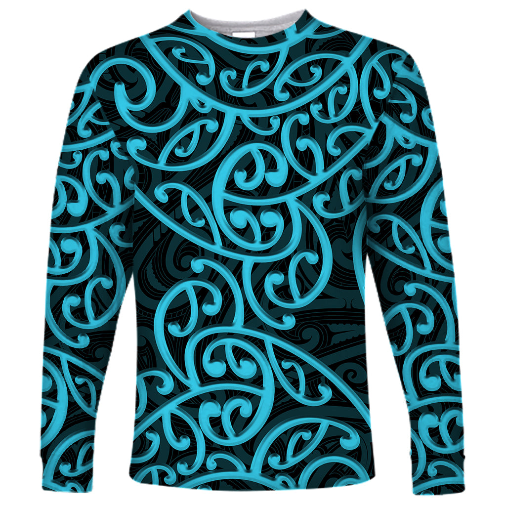 New Zealand Long Sleeve Shirt Maori Pattern Light Blue LT6 Unisex Blue - Polynesian Pride