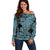 New Zealand Off Shoulder Sweater Maori Pattern Papua Shell LT6 Women Green - Polynesian Pride
