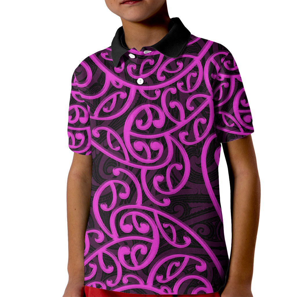 New Zealand Kid Polo Shirt Maori Pattern Purple LT6 Kid Purple - Polynesian Pride