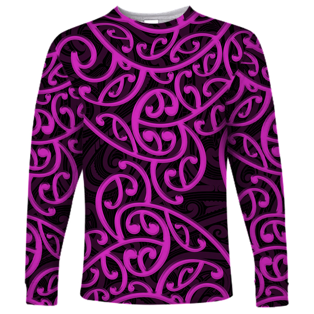 New Zealand Long Sleeve Shirt Maori Pattern Purple LT6 Unisex Purple - Polynesian Pride