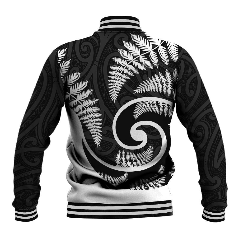 New Zealand Baseball Jacket Maori With Silver Fern White LT6 - Polynesian Pride