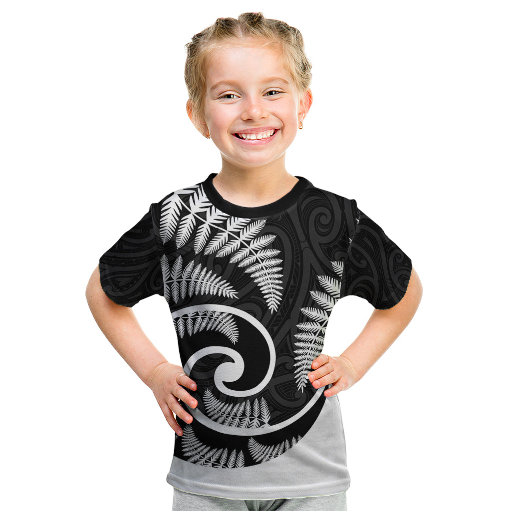 New Zealand Kid T Shirt Maori With Silver Fern White LT6 White - Polynesian Pride