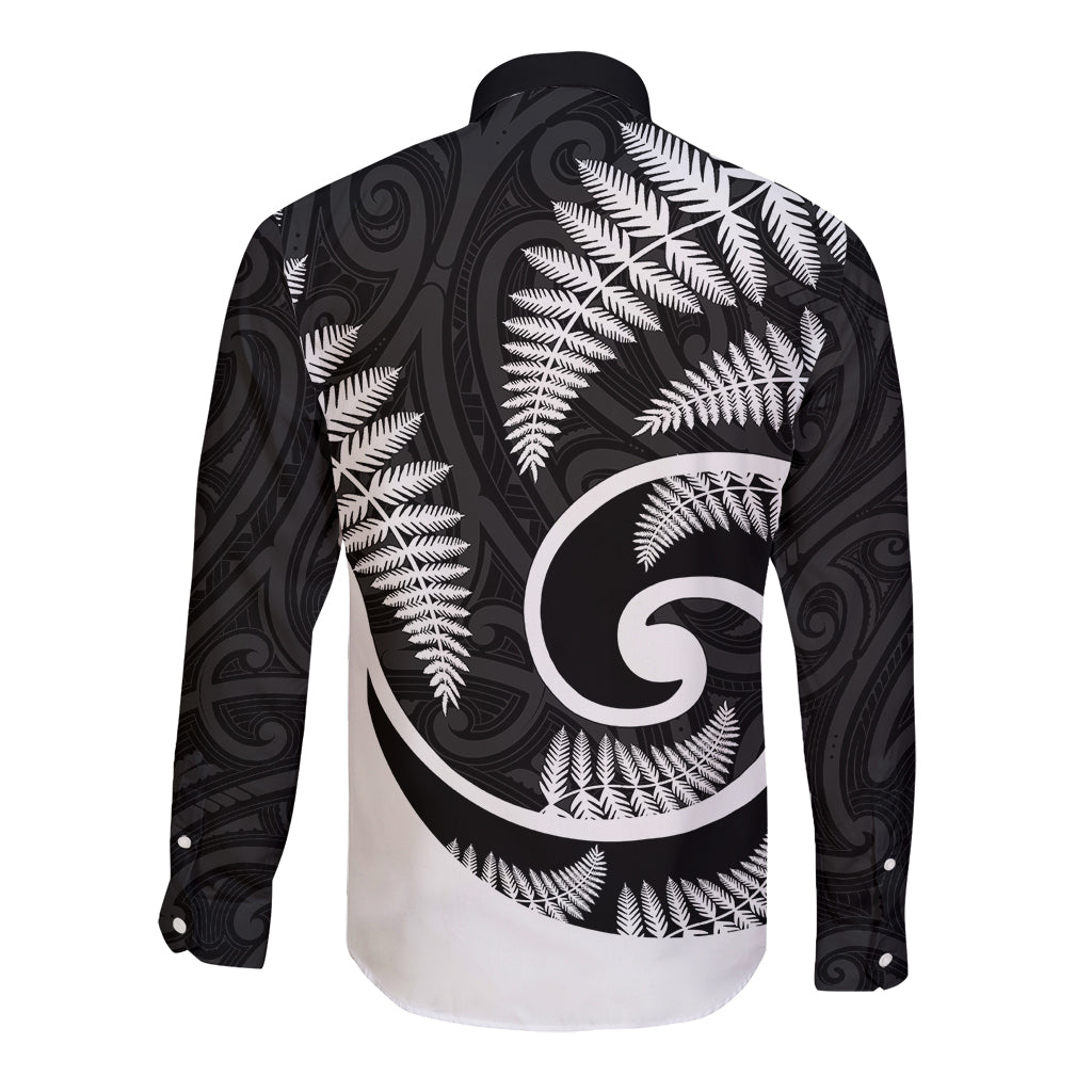 New Zealand Long Sleeve Button Shirt Maori With Silver Fern White LT6 - Polynesian Pride