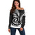 New Zealand Off Shoulder Sweater Maori With Silver Fern White LT6 Women White - Polynesian Pride