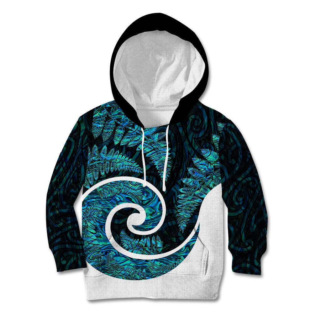 New Zealand Kid Hoodie Maori With Silver Fern Papua Shell Green Ver.1 LT6 Hoodie Green - Polynesian Pride