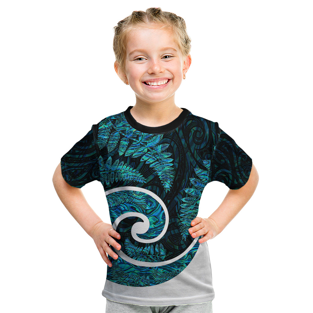 New Zealand Kid T Shirt Maori With Silver Fern Papua Shell Green Ver.1 LT6 Green - Polynesian Pride