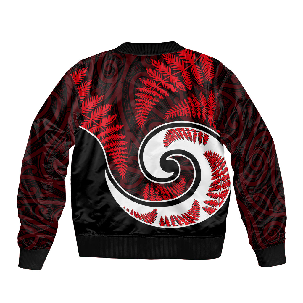 New Zealand Bomber Jacket Maori With Silver Fern Red LT6 - Polynesian Pride