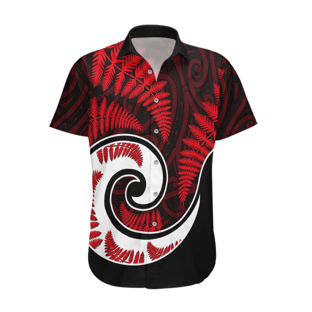 New Zealand Hawaiian Shirt Maori With Silver Fern Red LT6 Red - Polynesian Pride
