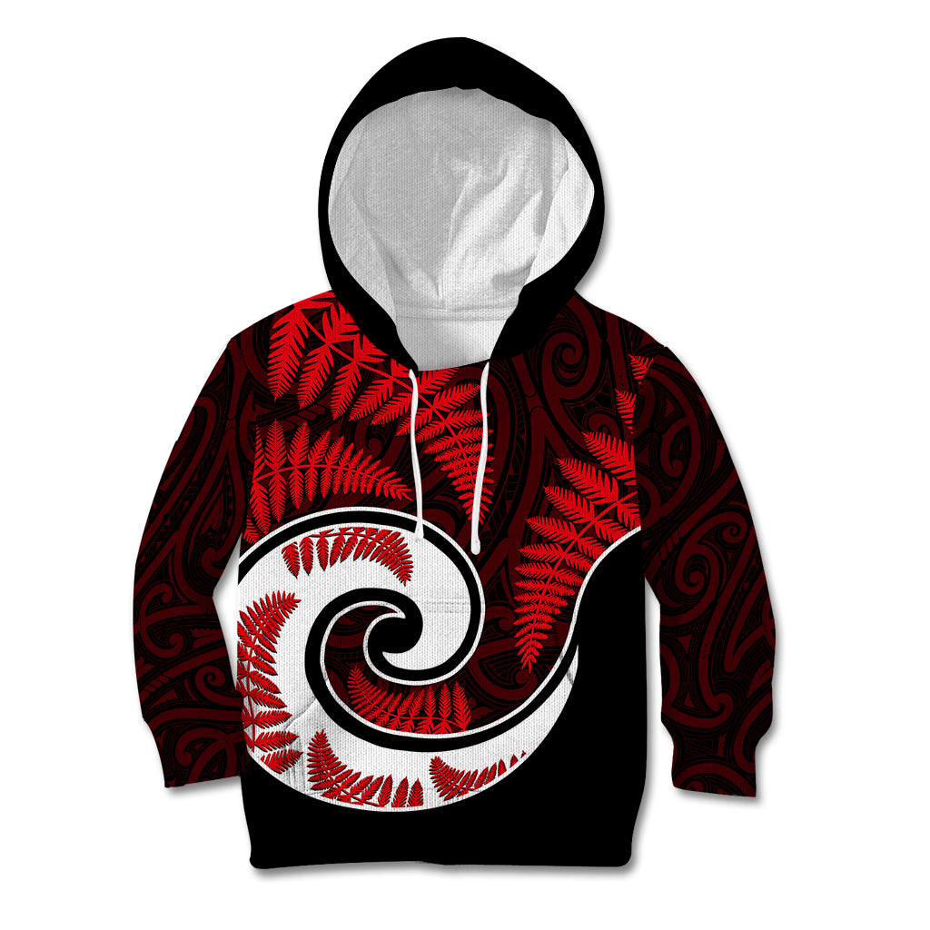 New Zealand Kid Hoodie Maori With Silver Fern Red LT6 Hoodie Red - Polynesian Pride