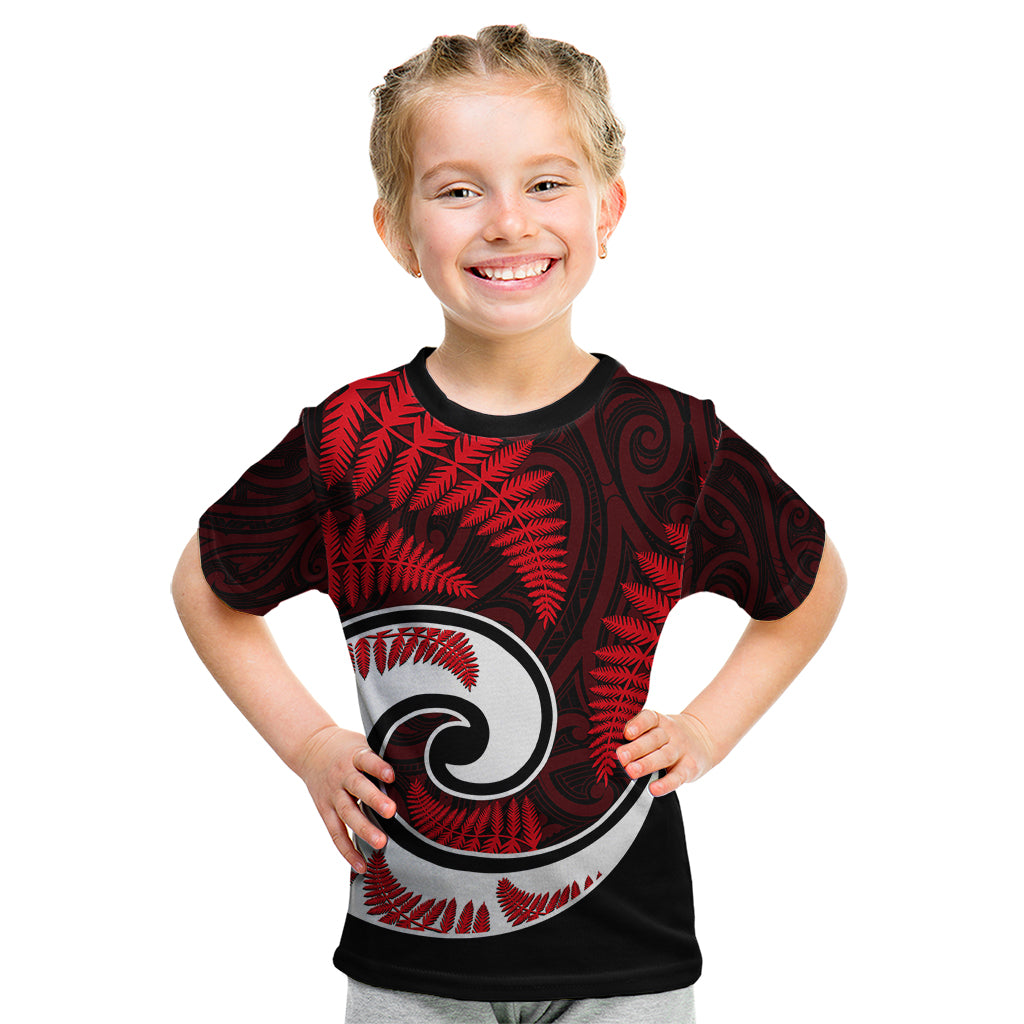 New Zealand Kid T Shirt Maori With Silver Fern Red LT6 Red - Polynesian Pride