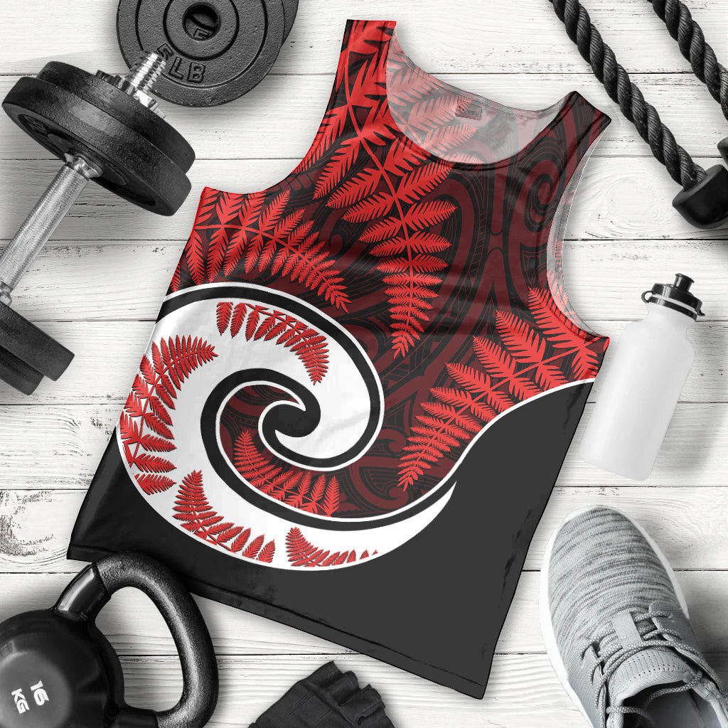 New Zealand Men Tank Top Maori With Silver Fern Red LT6 Red - Polynesian Pride