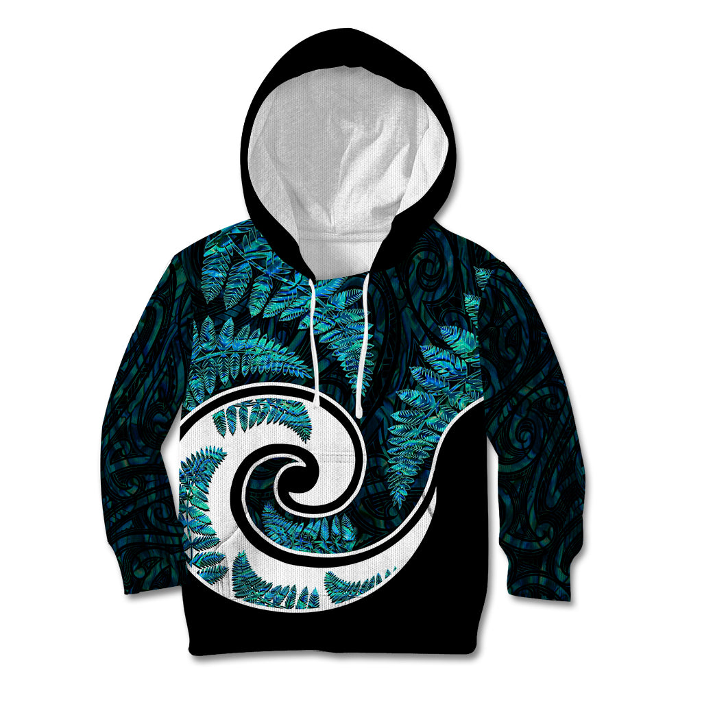 New Zealand Kid Hoodie Maori With Silver Fern Papua Shell Green Ver.2 LT6 Hoodie Green - Polynesian Pride