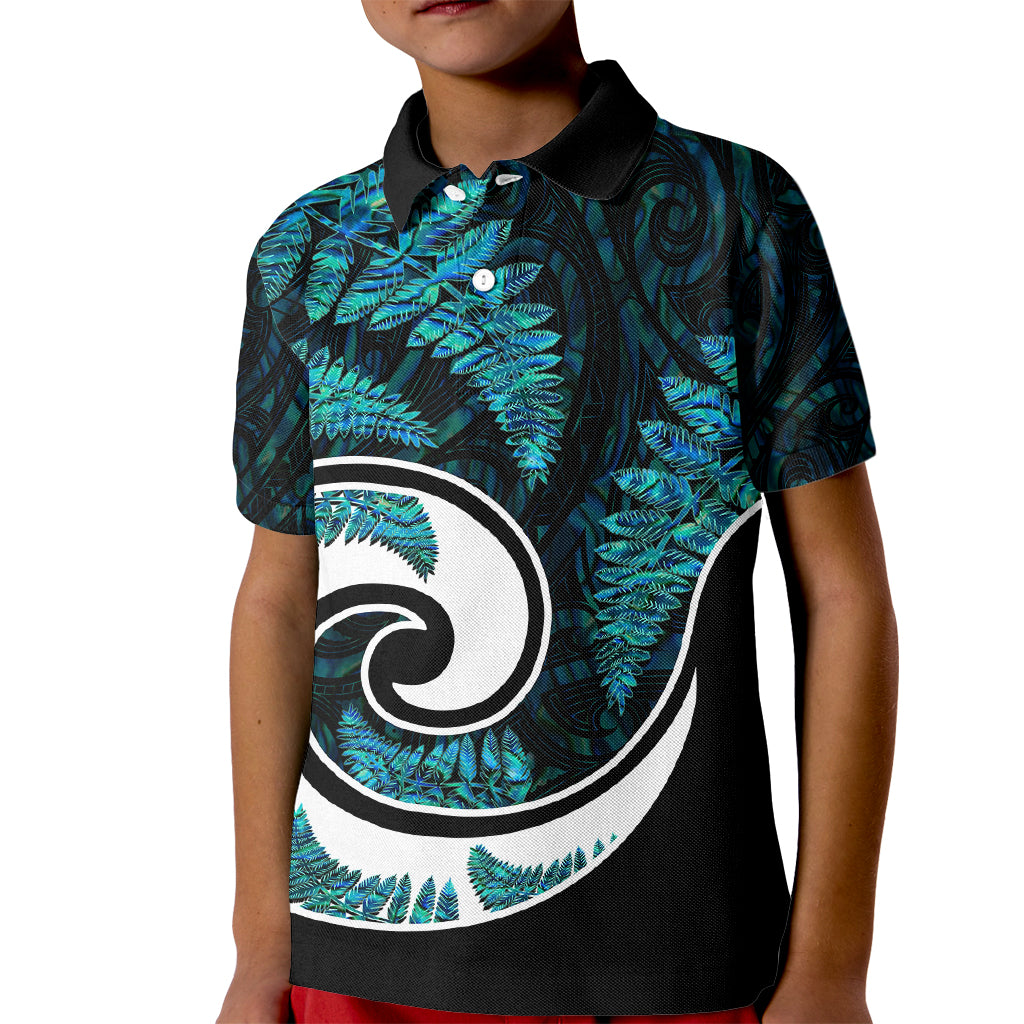 New Zealand Kid Polo Shirt Maori With Silver Fern Papua Shell Green Ver.2 LT6 Kid Green - Polynesian Pride